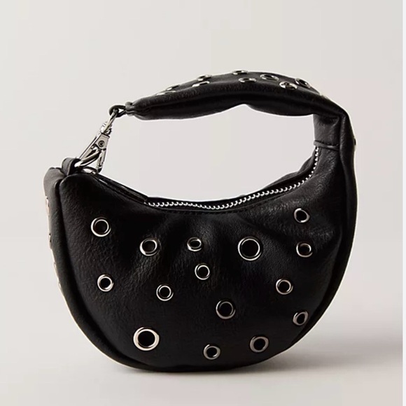 Free People Handbags - Free People Baby Carryall Bag Charm Black Grommet One Size Biker Core Edgy New